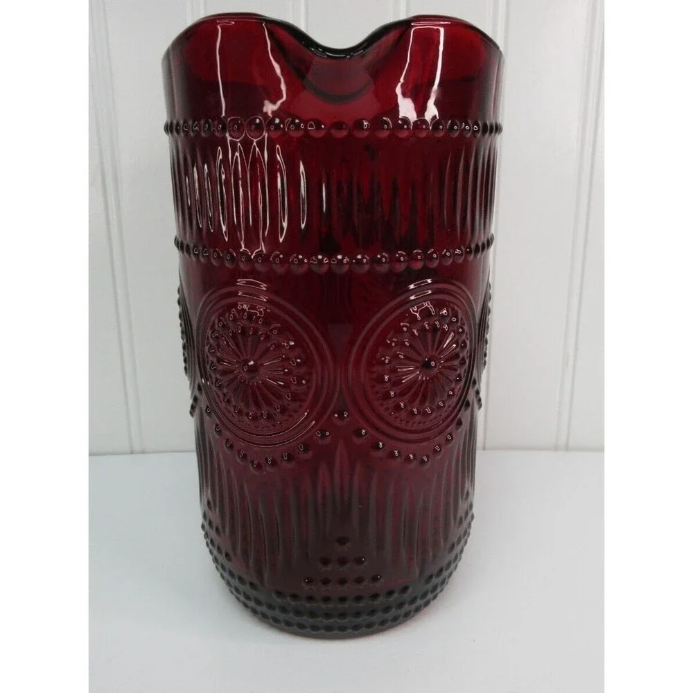 Pioneer Woman Pitcher Adeline Ruby Red Glass  54 oz. 8.5